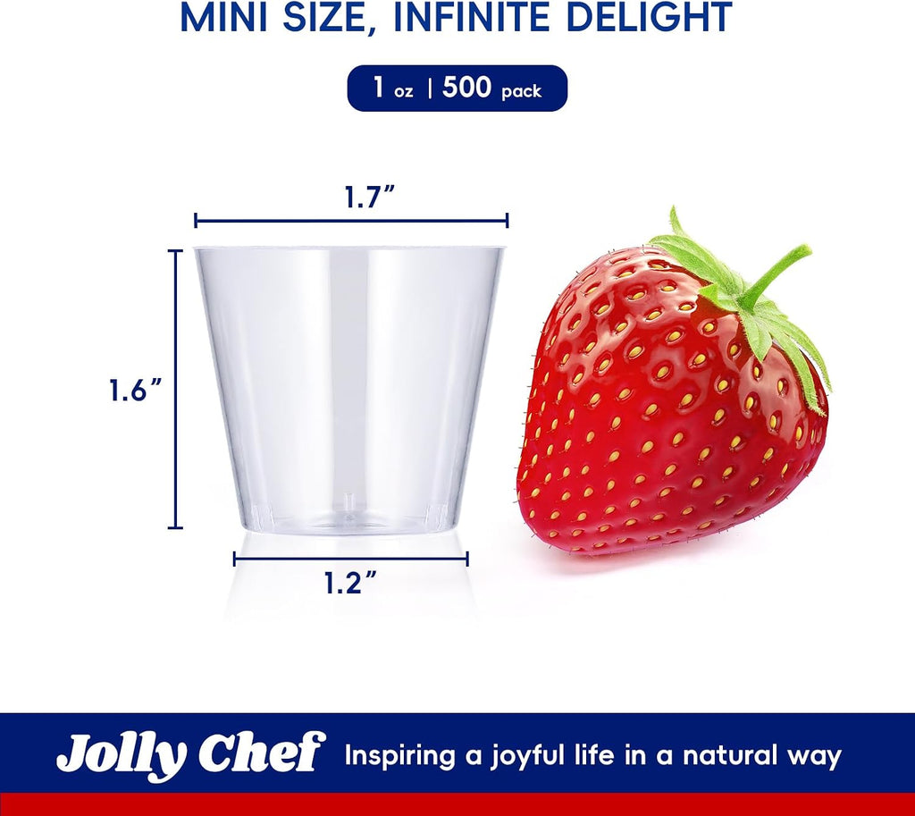 JOLLY CHEF 500 Pack Plastic Shot Glasses 1 oz Disposable Cups 1 Ounce Tasting Cups Party Cups Perfect for Thankgiving Halloween Christmas Parties