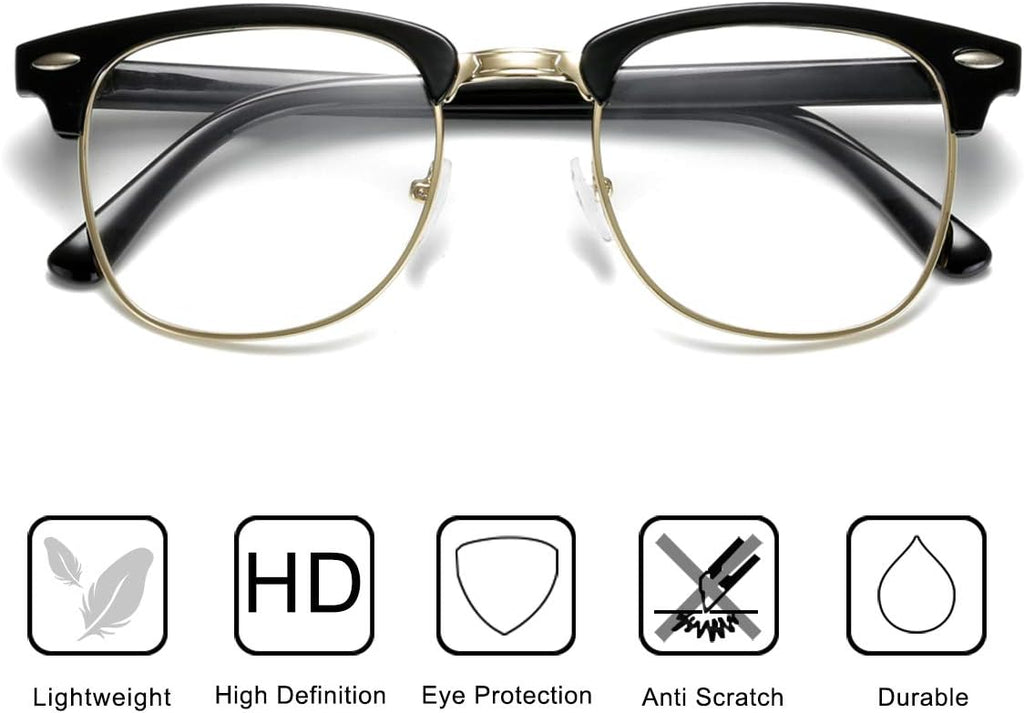 Fashion Vintage Classic Semi-Rimless Half Frame Clear Lens Glasses