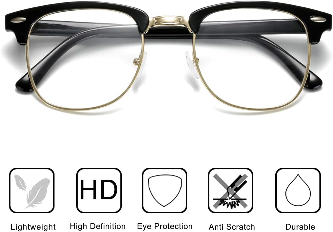 Fashion Vintage Classic Semi-Rimless Half Frame Clear Lens Glasses