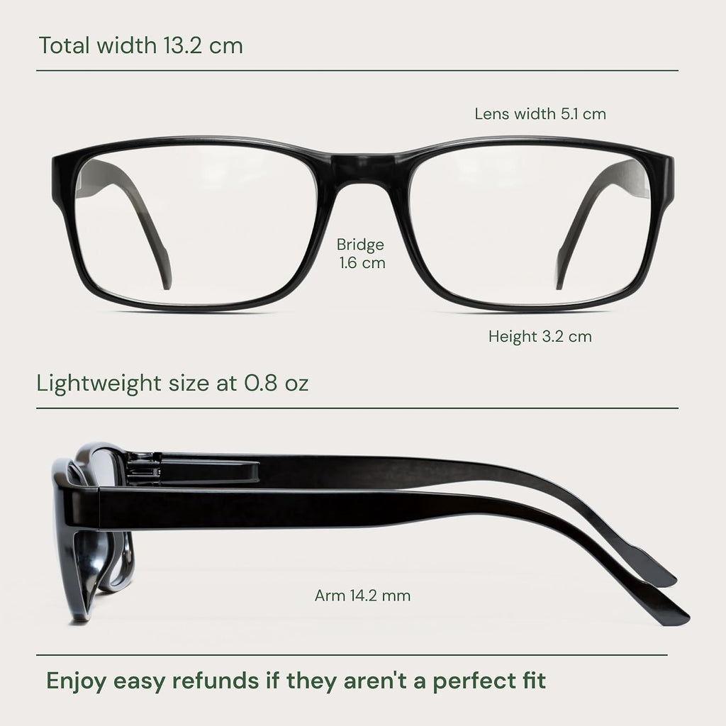 Gaoye 2-Pack of Reading Glasses +0.75 - Blue-Light Filter  UV Protection - Readers with Rectangle Frames