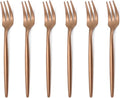 ROSE Gold 18/10 Stainles Steel Cake Forks Set 3 Tines Fruit Salad Fork  Slim Cutlery for Kitchen Hotel Restaurant Wedding Party  Matte Finish  Dishwasher Safe  Pack of 6