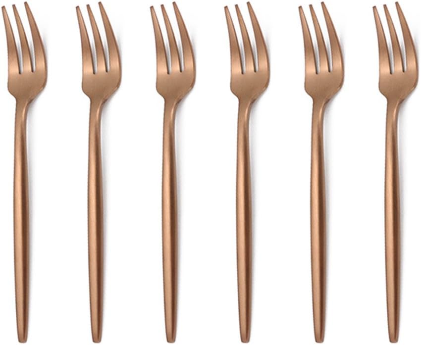 ROSE Gold 18/10 Stainles Steel Cake Forks Set 3 Tines Fruit Salad Fork  Slim Cutlery for Kitchen Hotel Restaurant Wedding Party  Matte Finish  Dishwasher Safe  Pack of 6