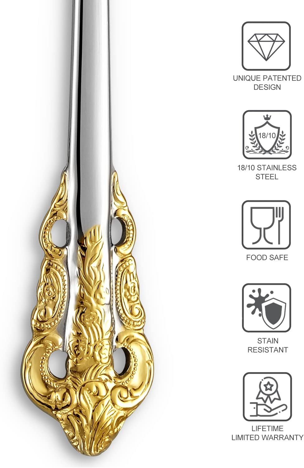 KEAWELL Luxury 5.9" Appetizer Forks  18/10 Stainless Steel  Set of 4  Gorgeous Cocktail Forks/Dessert Forks (Gold Accent)