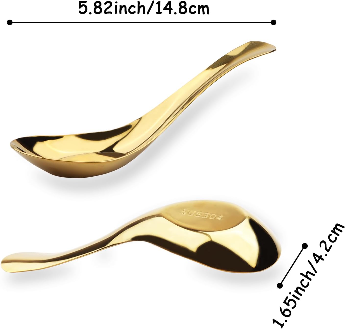 Asian Stainless Steel Chinese Soup Spoons Set of 6 for Ramen Pho Wonton Dumpling Noodles (gold)