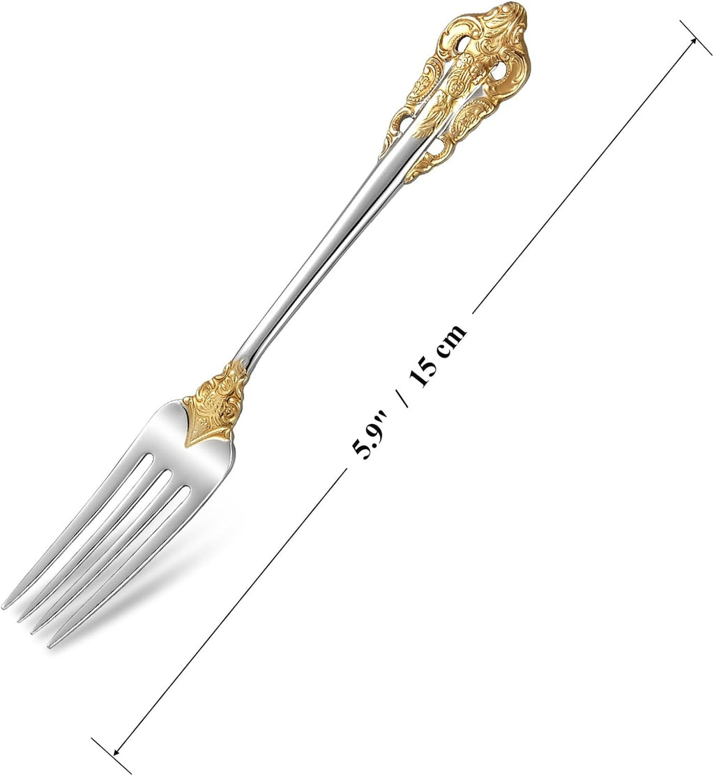 KEAWELL Luxury 5.9" Appetizer Forks  18/10 Stainless Steel  Set of 4  Gorgeous Cocktail Forks/Dessert Forks (Gold Accent)