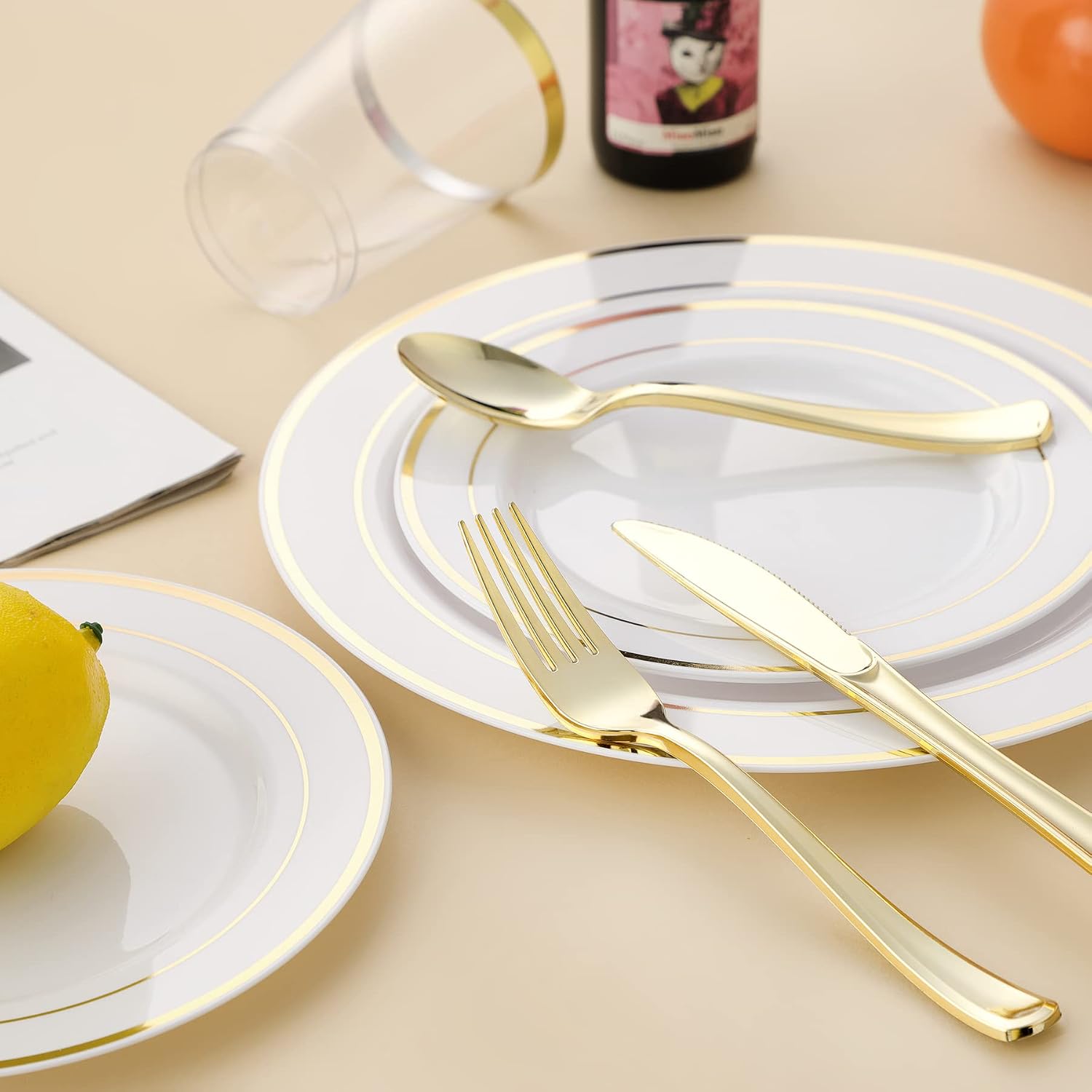 N9R 50PCS Gold Plastic Forks  Solid  Durable and Heavy Duty Plastic Forks Disposable  Perfect Plastic Utensils for Parties  Thanksgiving  Christmas and Daily Use