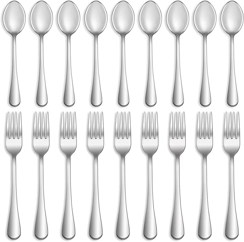 16 Pcs Forks and Spoons Silverware Set Food Grade Stainless Steel Flatware Cutlery Set for Home Kitchen and Restaurant Mirror Polished Dishwasher Safe - 8 Dinner Fork(8 inch) and 8 Teaspoon(6.5 inch)
