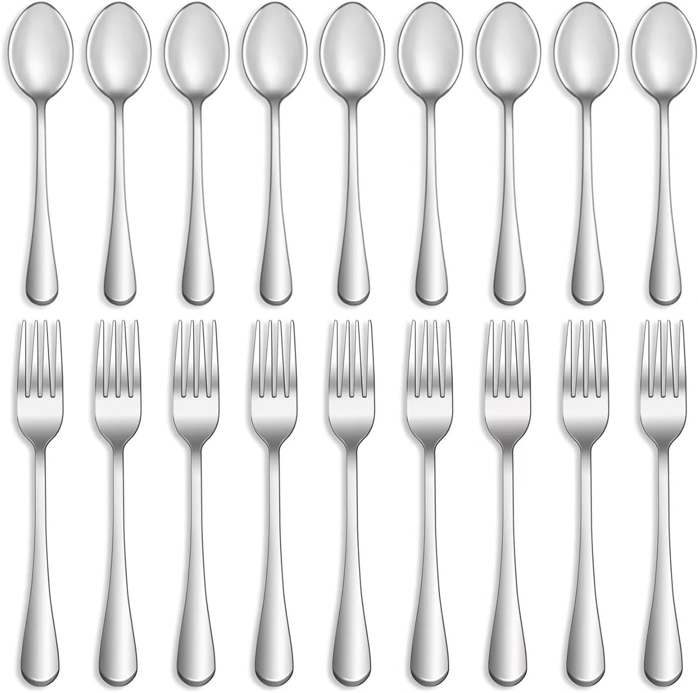16 Pcs Forks and Spoons Silverware Set Food Grade Stainless Steel Flatware Cutlery Set for Home Kitchen and Restaurant Mirror Polished Dishwasher Safe - 8 Dinner Fork(8 inch) and 8 Teaspoon(6.5 inch)