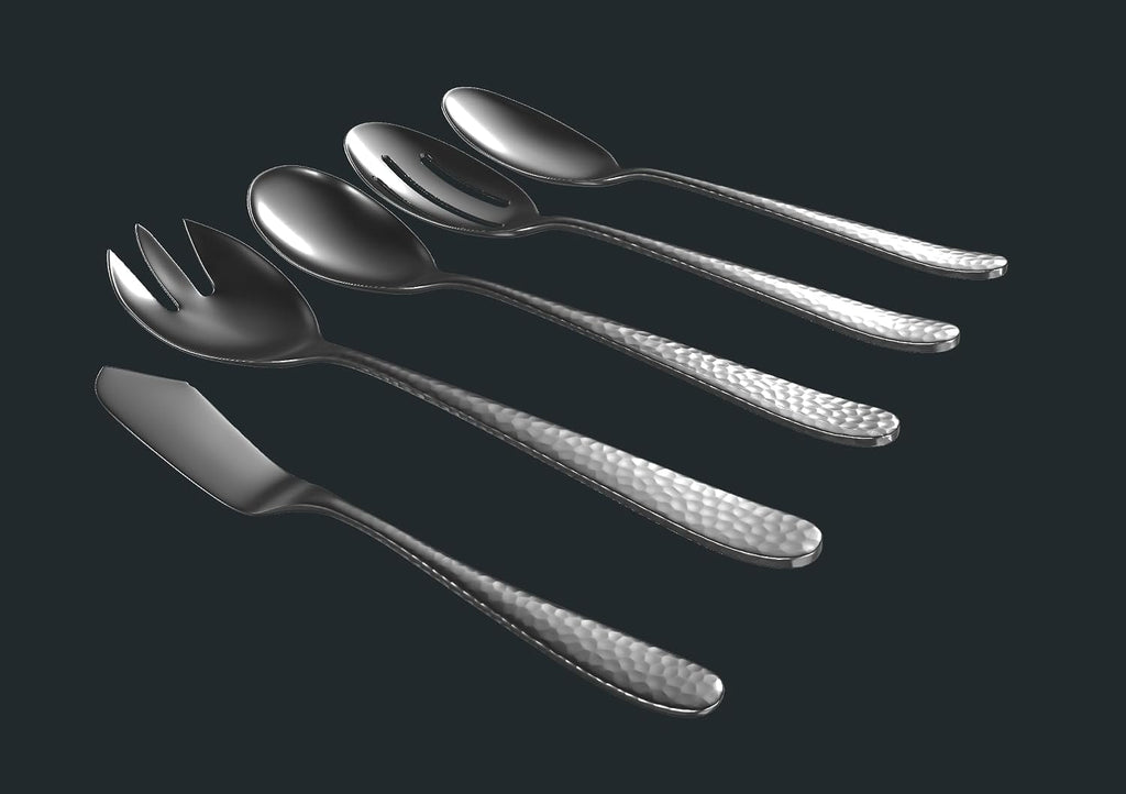Matte Silverware Set  18/10 Stainless Steel Satin Flatware  Modern Brushed Finish Cutlery  Dishwasher Safe & Durable  Built to Last (10-Piece Serving Set  Fidenza Hammered)