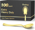 100 Count Heavy Duty Gold Plastic Spoons Disposable  BPA-Free  Heat Resistant  Solid and Durable Premium Plastic Disposable Spoons for Party Supply