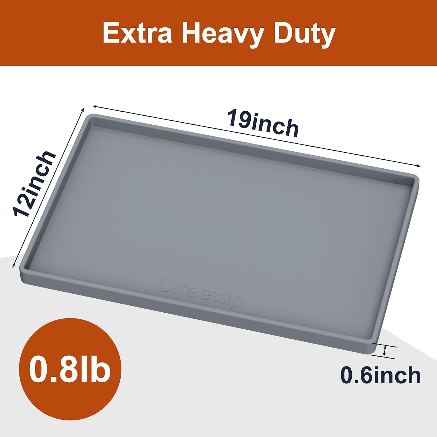 19” x 12” Extra Thick Waterproof Silicone Mat with Raised Edge  BPA Free Non-Slip Dog & Cat Food Mat  Feeding Mat for Food and Water Bowls  Spill Proof Mat to Protect Floors  Gray