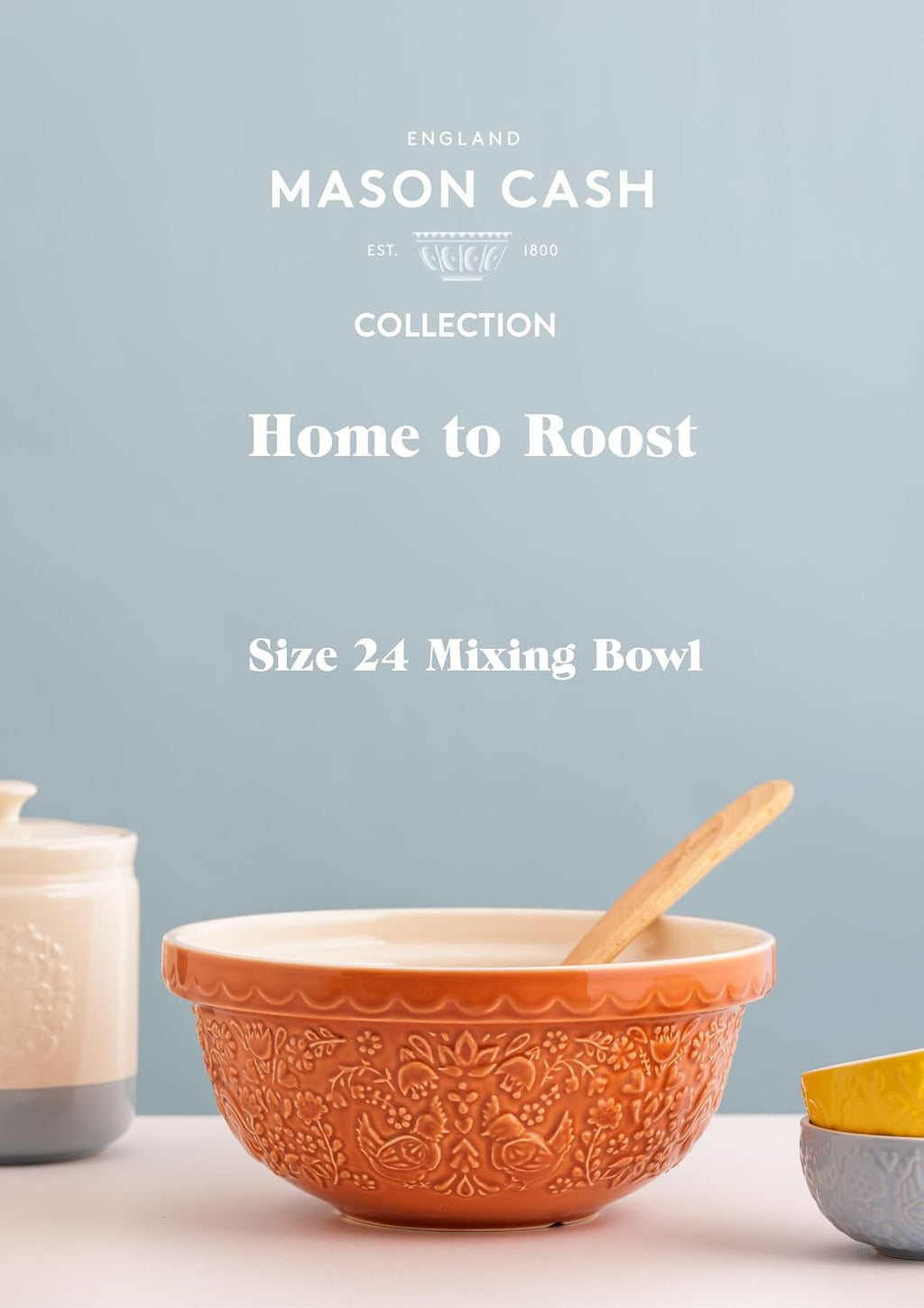 Mason Cash Home to Roost Mixing Bowl | 24cm Earthenware Bowl with Embossed Hen & Cockerel Design | Classic Bakeware for Dough  Pastry & Cake Mixing | Dishwasher & Freezer Safe