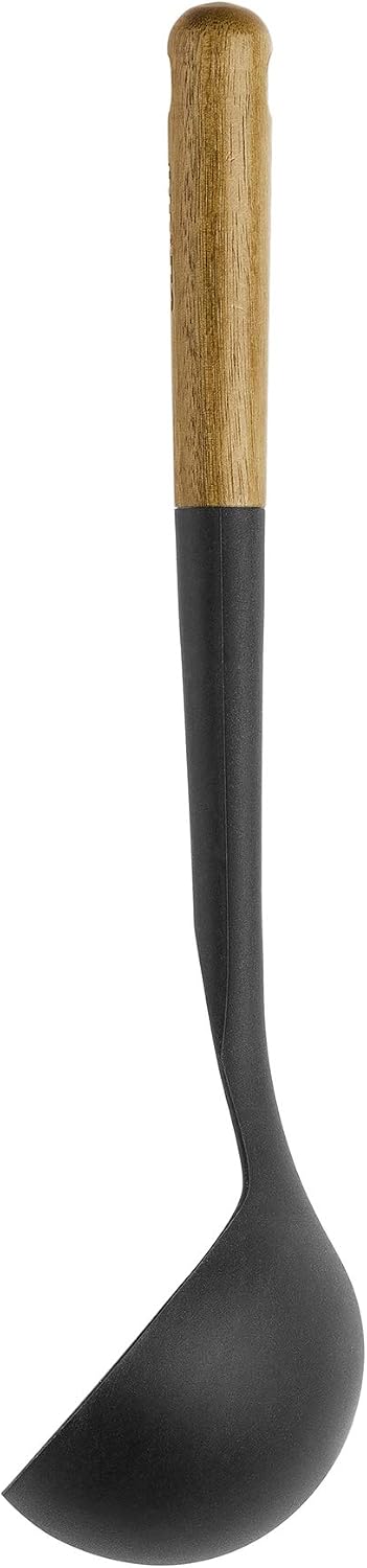 STAUB Soup Ladle  Perfect for Serving Hot Soup  Portion Batter for Pancakes  and Sauce Pasta  Durable BPA-Free Matte Black Silicone  Acacia Wood Handles  Safe for Nonstick Cooking Surfaces