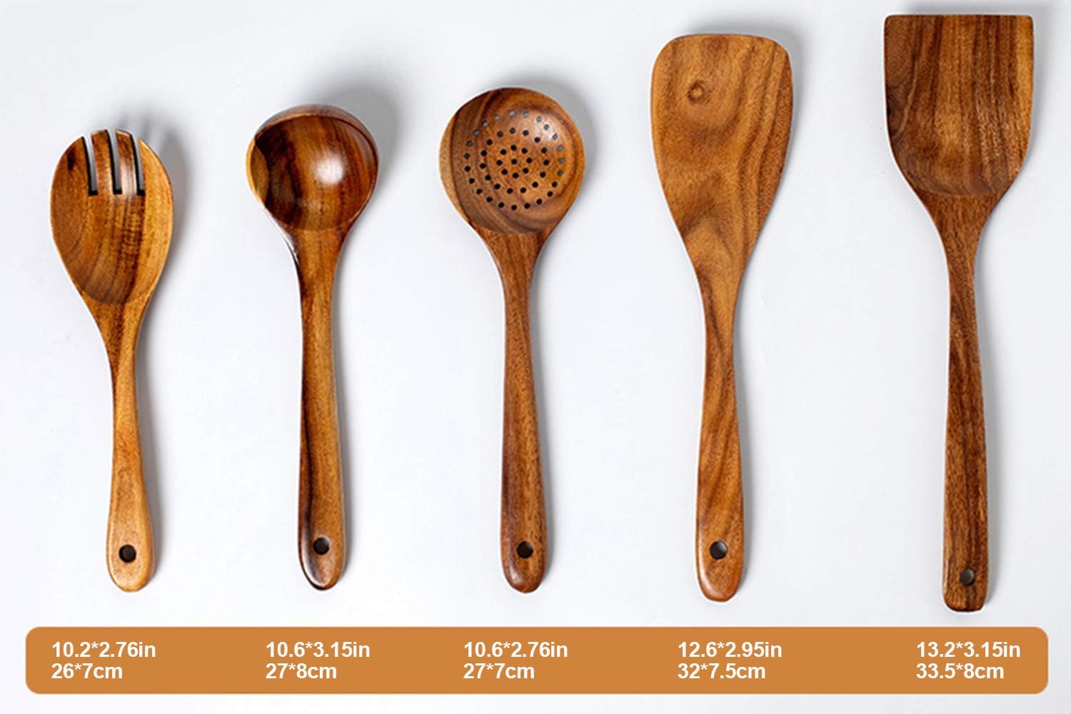 Wood Kitchen Utensils Set  5 PCs Natural Acacia Wooden Spoons For Cooking for Non-stick Skillet  Utensil set For Cooking With Soup Ladle and Wok Spatulas  Salad fork  Spurtles for Cooking