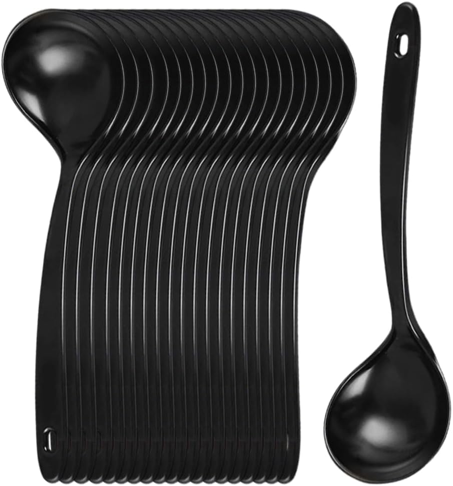 Large Plastic Serving Spoons Disposable Heavy Duty Serving Spoons Long Handle Scoop Soup Rice Ladle for Party Catering Buffet Restaurant 20 Pieces