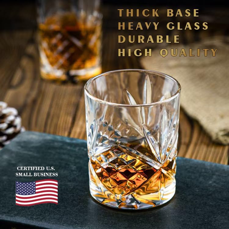 OLD BARREL Whiskey Glasses Set of 8 (4 Glasses with 4 Ice Ball Molds) 10oz Old Fashioned Crystal Glasses Gift Box – Bourbon  Scotch  Cocktail Rocks Glas – Gifts for Men  Dad  Birthday  Christmas Gift