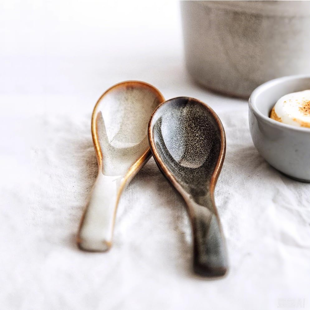 5.5-Inch Asian Soup Spoons  Non-Slip Bottom  Ceramic Soup Spoons for Pho  Ramen  Chinese Vietnamese Wonton  Dumplings and Korean Soups  Set of 4