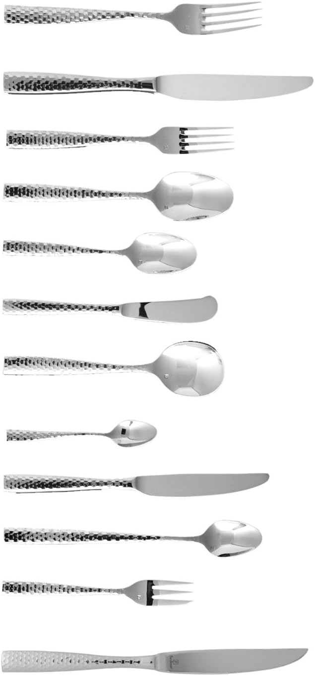 Fortessa Lucca Faceted 18/10 Stainless Steel Flatware Salad/Dessert Fork  Set of 12