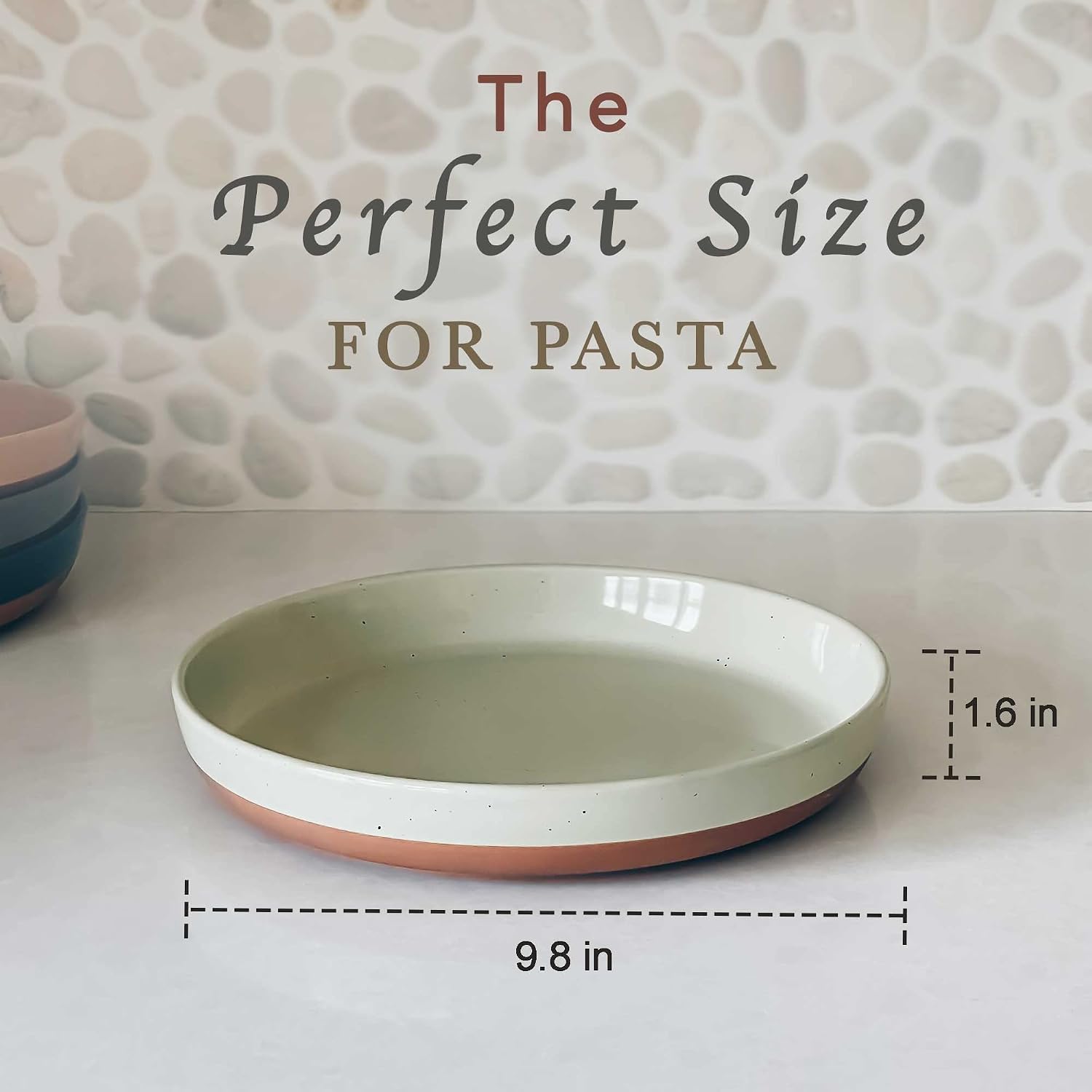 MORA Ceramic Flat Pasta Bowl Set of 4-35oz  Microwave Safe Plate with High Edge - Modern Porcelain Dinnerware for Kitchen and Eating  Large Wide Bowls/Plates for Serving Dinner  Salad  etc- Neutrals