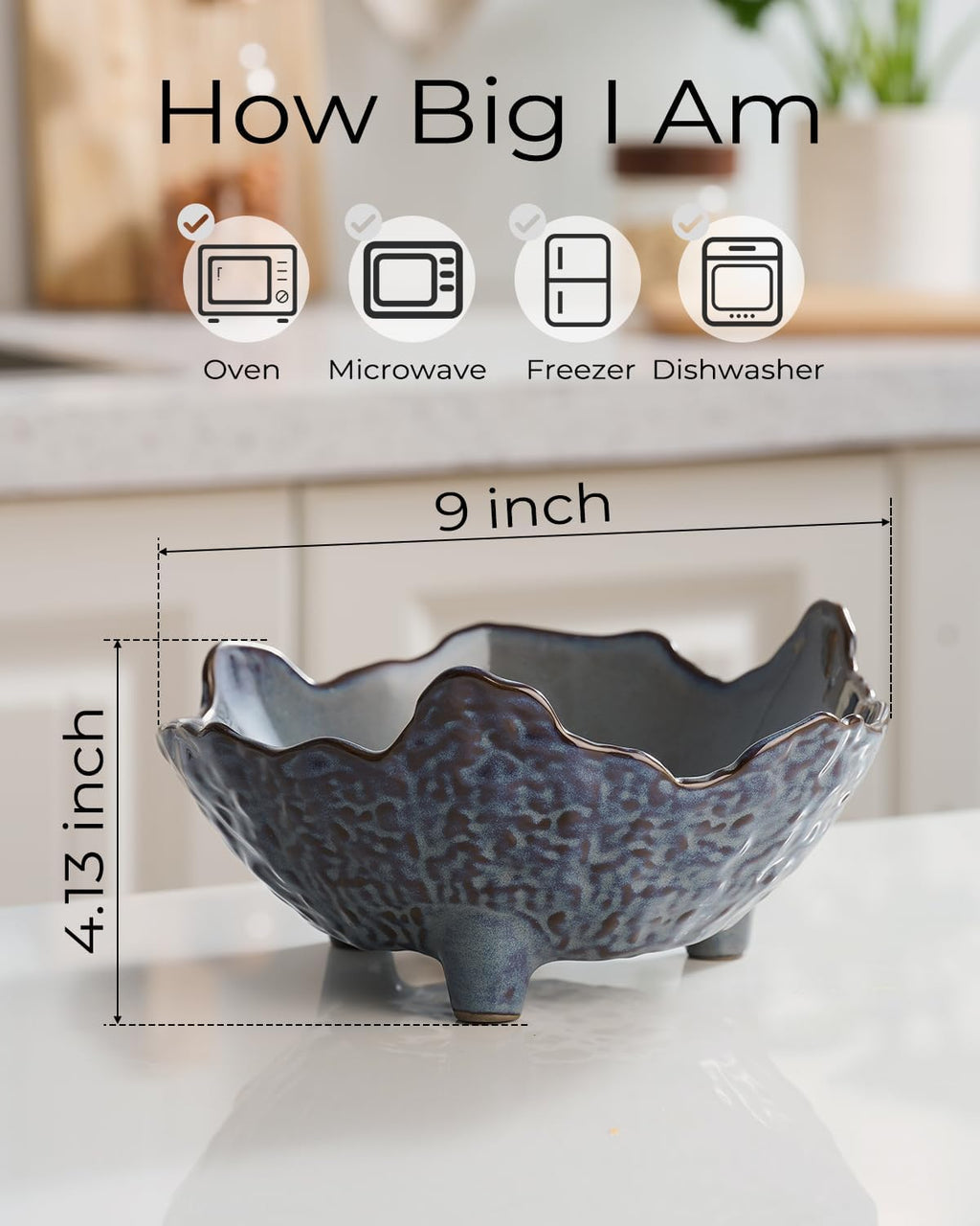 Fruit Bowl  Porcelain Oval Bowl for Kitchen Counter Large Decorative Bowl for Home Decor Centerpiece Bowl for Fruit  Vegetable  Breads  Nuts  Blue