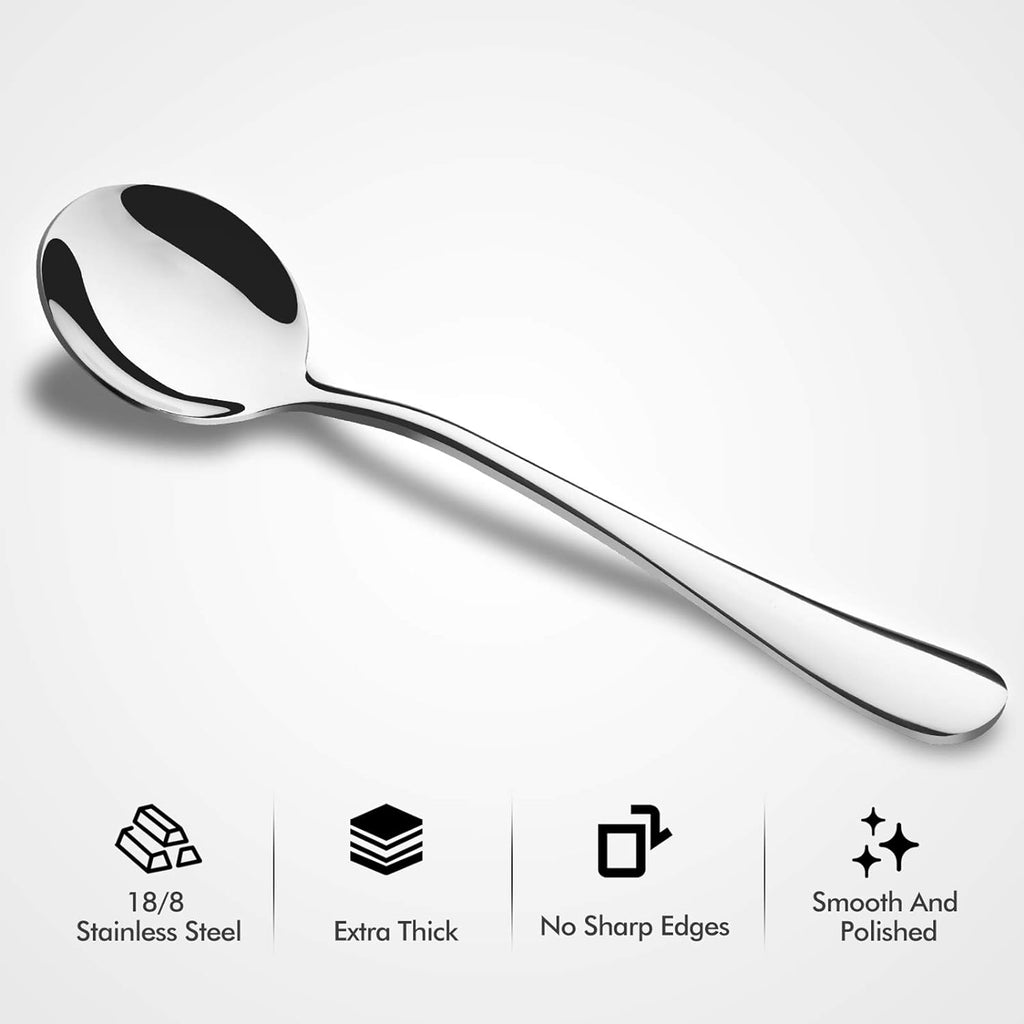 Hiware 12-Piece Soup Spoons  Round Stainless Steel Bouillon Spoons