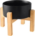 6'' Ceramic Raised Dog Bowl - 30Oz Dog Food & Water Bowl with Elevated Non-Slip Bamboo Stand  Dishwasher & Microwave Safe  Anti Vomiting Heavy Duty Pet Bowl for Small and Medium Dogs  Black