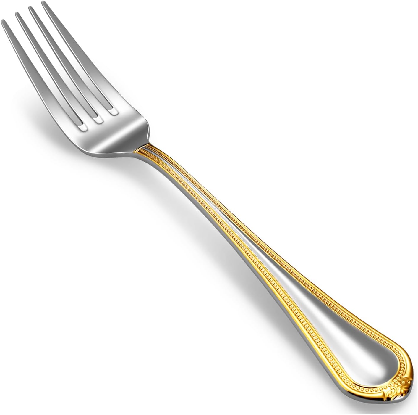 KEAWELL Pearl Edge 4-Piece Premium Fork Set  18/10 Stainless Steel  Fine Silverware Forks with Mirror Finish and Exquisite Craftsmanship  Gold Accent  Dishwasher Safe (4  7.3" Salad Forks)