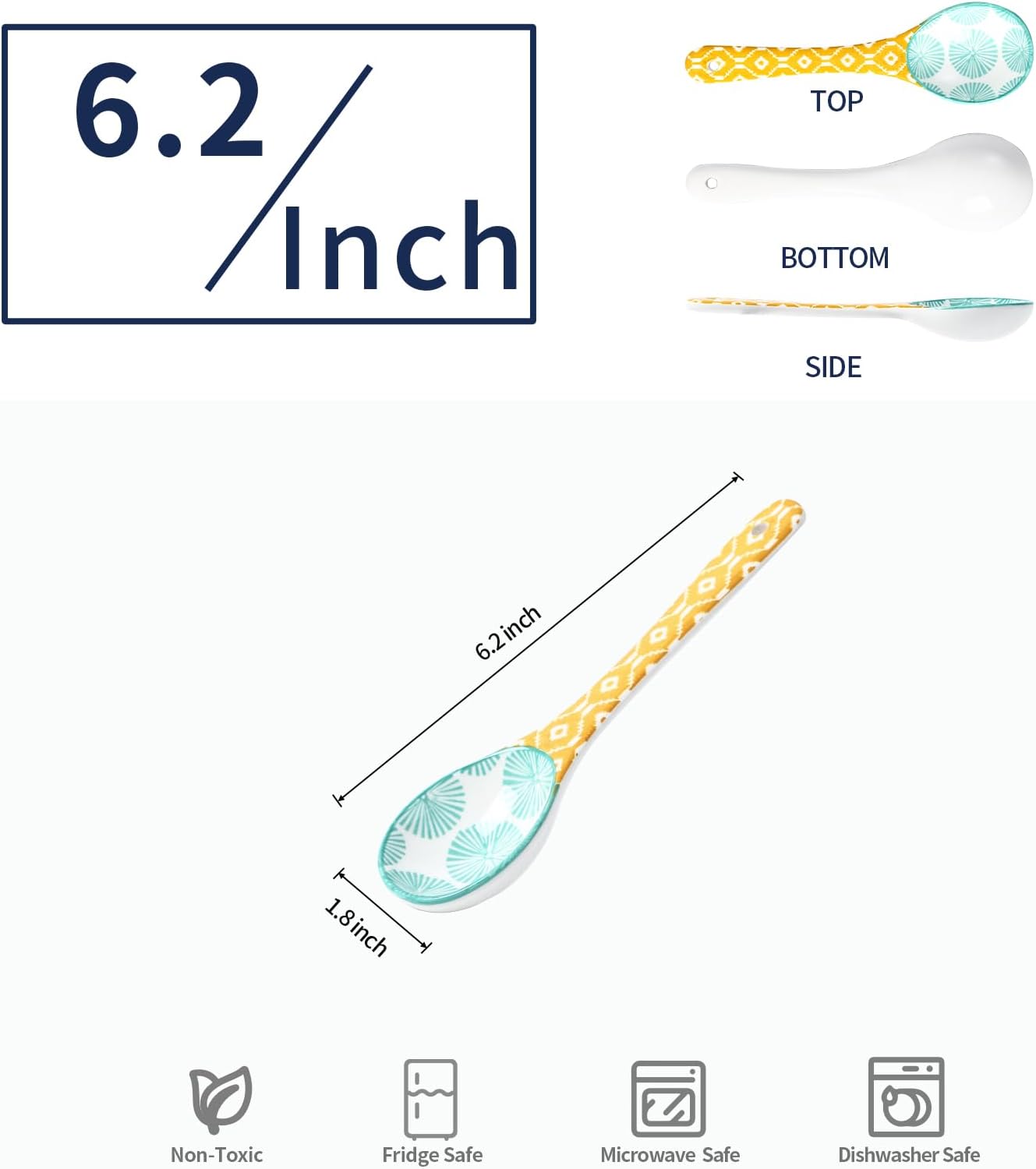 Selamica Ceramic Soup Spoons  6.2 Inch Small Serving Spoons for Cereal  Yogurt  Dips  Ice Cream  Spoon Set of 6  Dishwasher & Microwave Safe  Assorted Colors