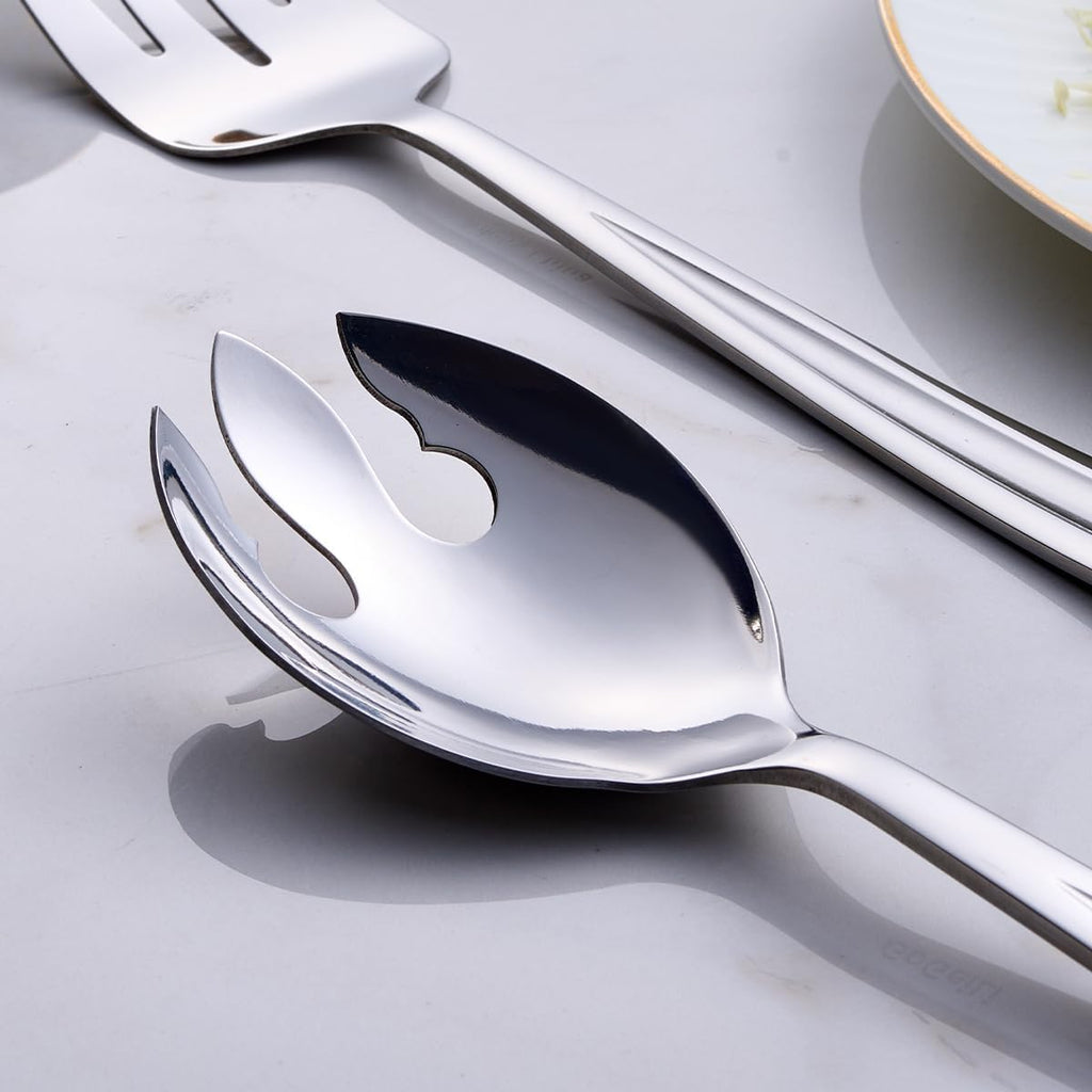 GoGeiLi Salad Server Set  9.5-inch Stainless Steel Salad Serving Utensil  2-Piece Large Salad Spoon and Fork Serving Set  Dishwasher Safe