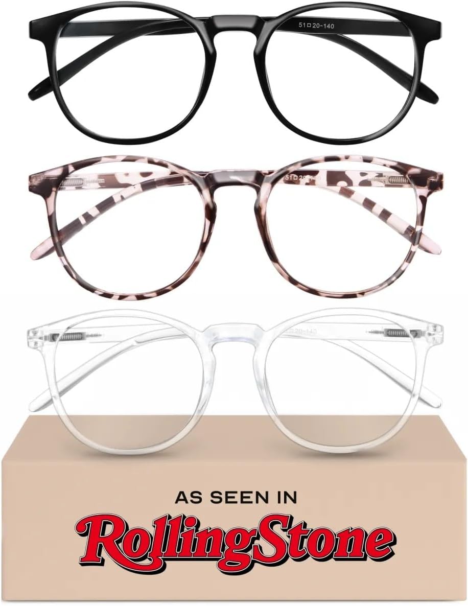 IBOANN Chic & Comfy Blue Light Glasses for Women - 3-Pack Round Frames  Screen-Ready Style with UV Protection Coating