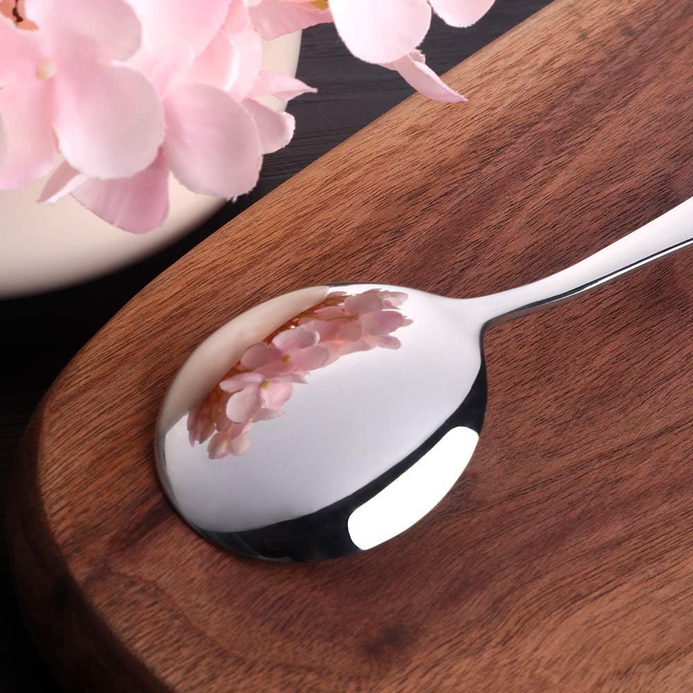 7-Inch Soup Spoons  Baikai Bouillon Spoon 18/10 Stainless Steel Finished Table Dinner Spoons Set of 4 (Silver)