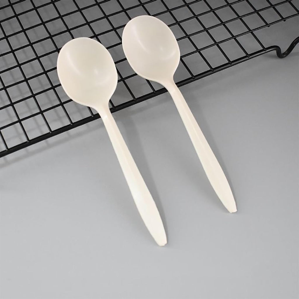 T Legend Eco-Friendly 50 Pack Cornstarch Soup Spoons  Ivory Large Capacity 5.3" Disposable Spoons for Hot Soup Milk Shake Salad etc.