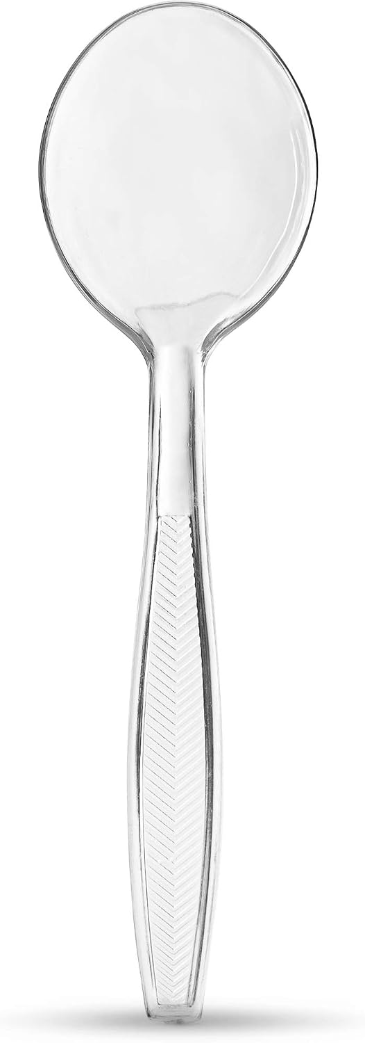 Plasticpro Clear Plastic Soup Spoons Disposable Cutlery Medium Weight Utensils 50 Count