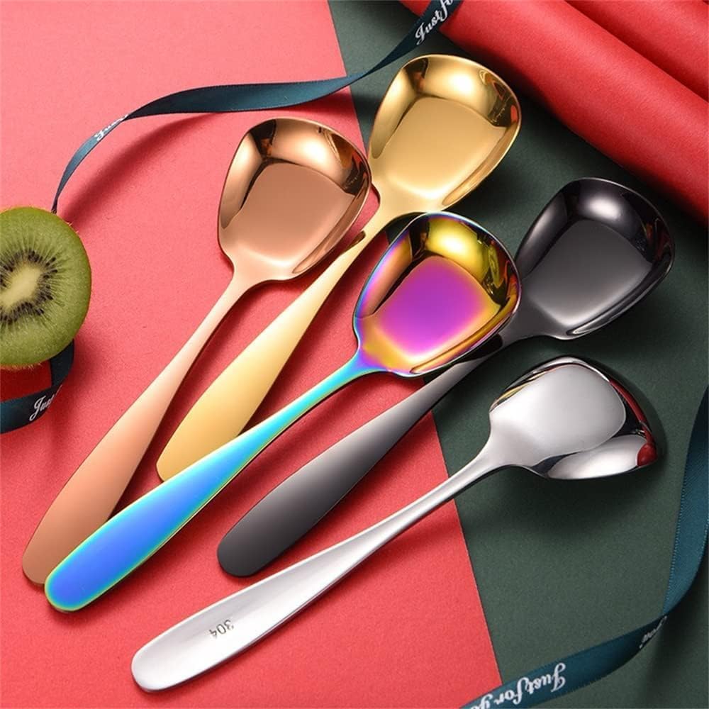 MIUPOO Square Head Spoons  Korean style Square Spoon Thick Heavy Stainless Steel Soup Table Spoons Dinner Flat Square Spoon 7 Inches/18.5 cm Set of 4 Gold