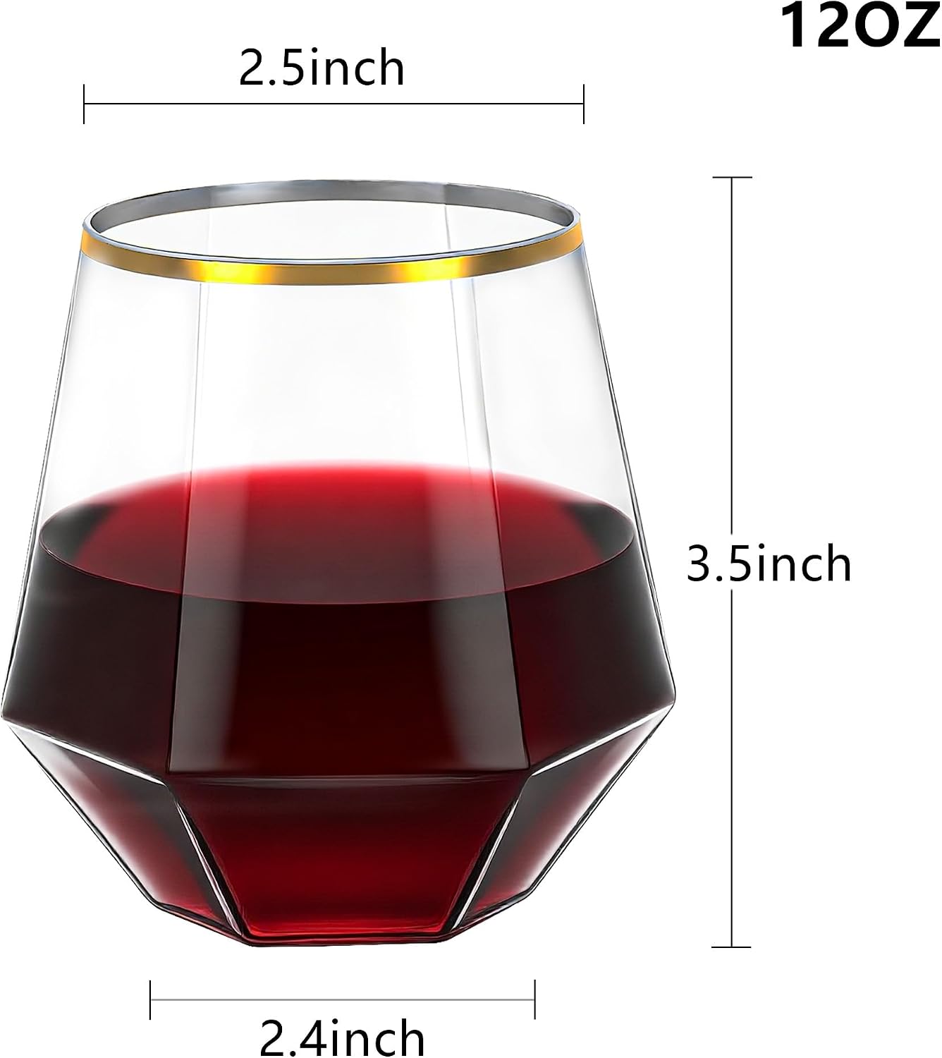 Lullaby 40pcs Plastic Wine Glasses with Gold Rim  12oz Clear Disposable Wine Cups for Champagne Whiskey Cocktail  Perfect for Parties  Weddings and Daily Use