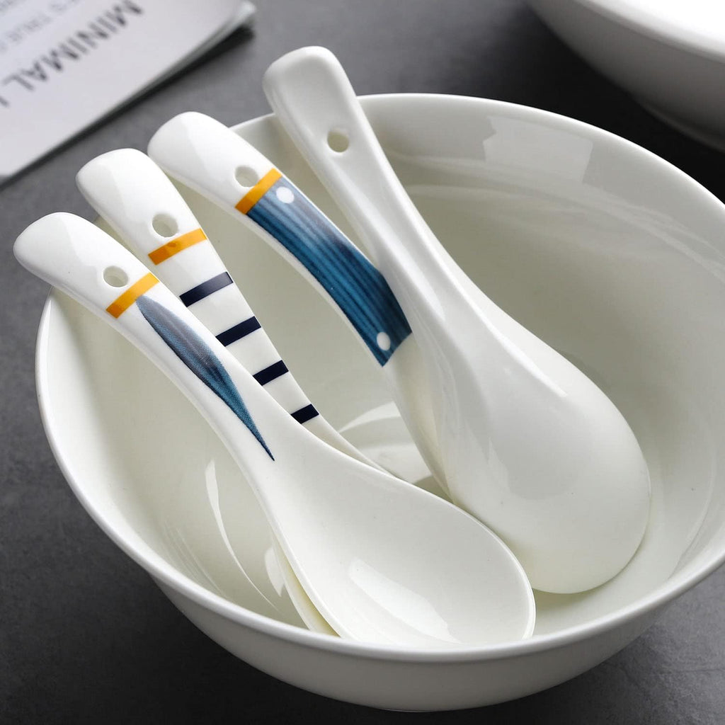Ceramic Asian Soup Spoons Set of 4 Japanese Ramen Spoons Porcelain Chinese Soup Spoons for Ramen Noodles Pho Blend with Udon