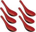 Happy Sales Melamine Soba  Rice Spoons  Chinese Won Ton Soup Spoon  Asian Red and Black  6 Pack Plain Style