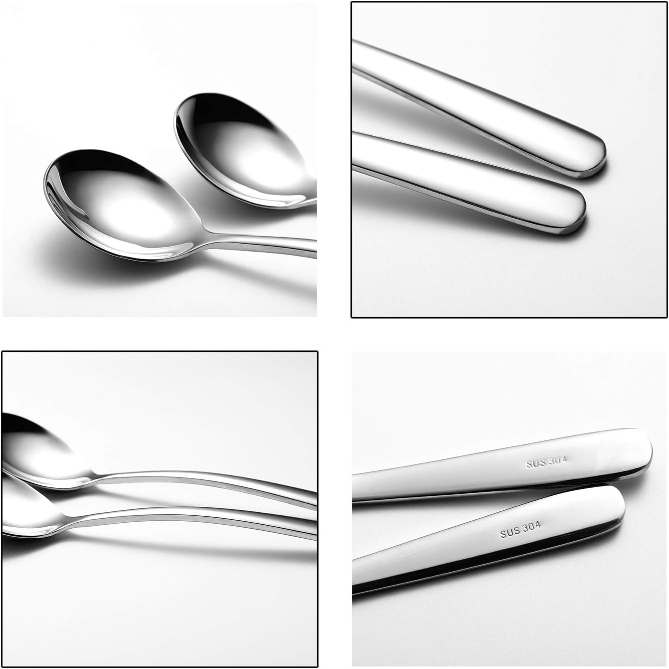 Soup Spoons 6-Pack 18/10 Stainless Steel Big  Large and Heavy Duty Round Spoons Elegance Series 7.7 Inch Long 2.2 Ounces Weight by IRONX (biggest soup spoons)