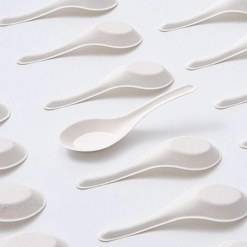 Eco Friendly Disposable Soup Spoons  Sugarcane Fiber Spoon  Healthy and Sturdy  5.5" Asian Soup Spoons  for Take-out Ramen Pho Noodles(50PCS)