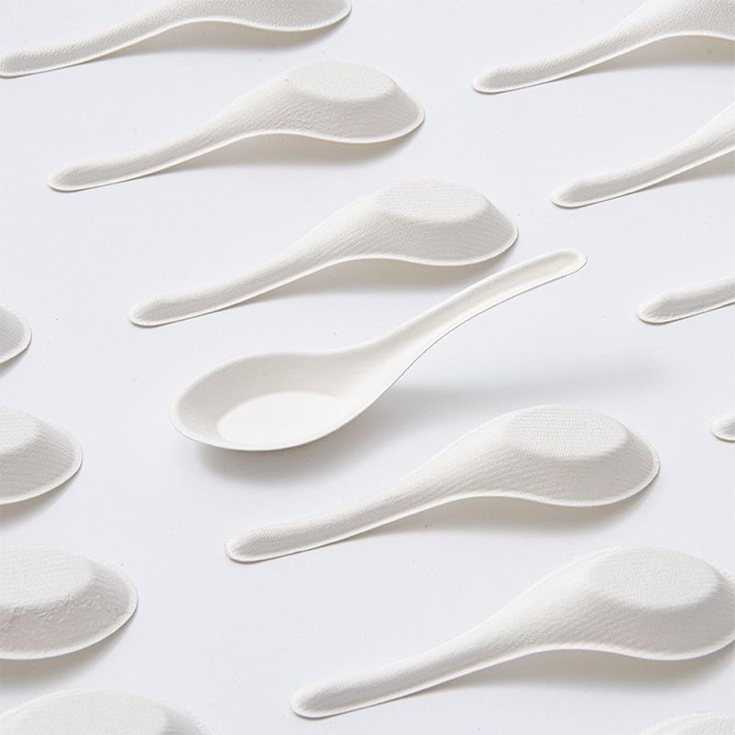 Eco Friendly Disposable Soup Spoons  Sugarcane Fiber Spoon  Healthy and Sturdy  5.5" Asian Soup Spoons  for Take-out Ramen Pho Noodles(50PCS)