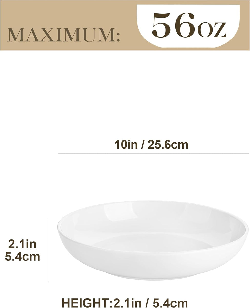 MALACASA 10" Large Pasta Bowls  56 OZ White Salad Bowls Soup Bowls  Porcelain Serving Bowls Set of 4  Large Kitchen Bowl Plates Pasta Plates  Microwave & Dishwasher Safe  Series REGULAR