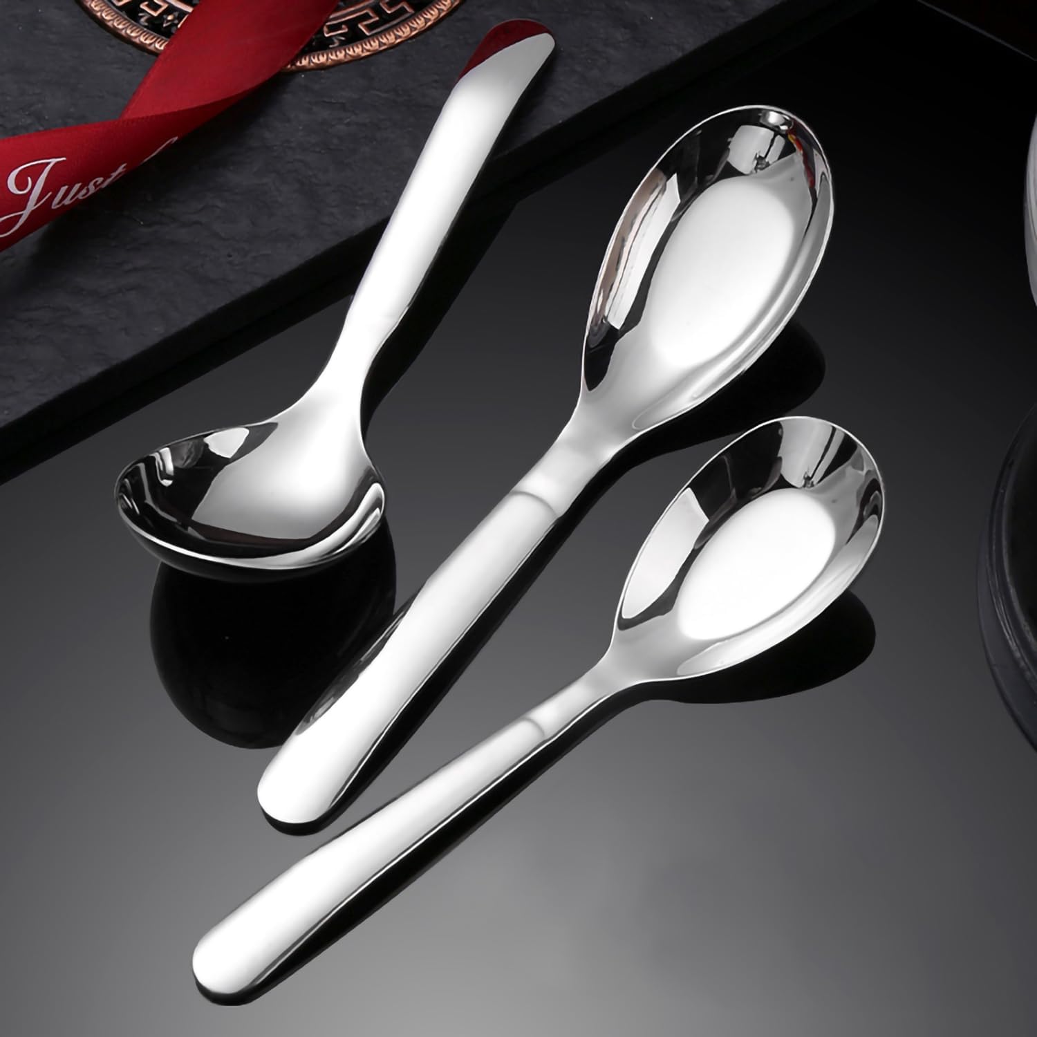 Asian Soup Spoons Chinese Soup Spoons Stainless Steel Spoons  Thick Heavy Stainless Steel Soup Spoons Table Spoons Dinner Spoons Flat Square Spoon Set of 4