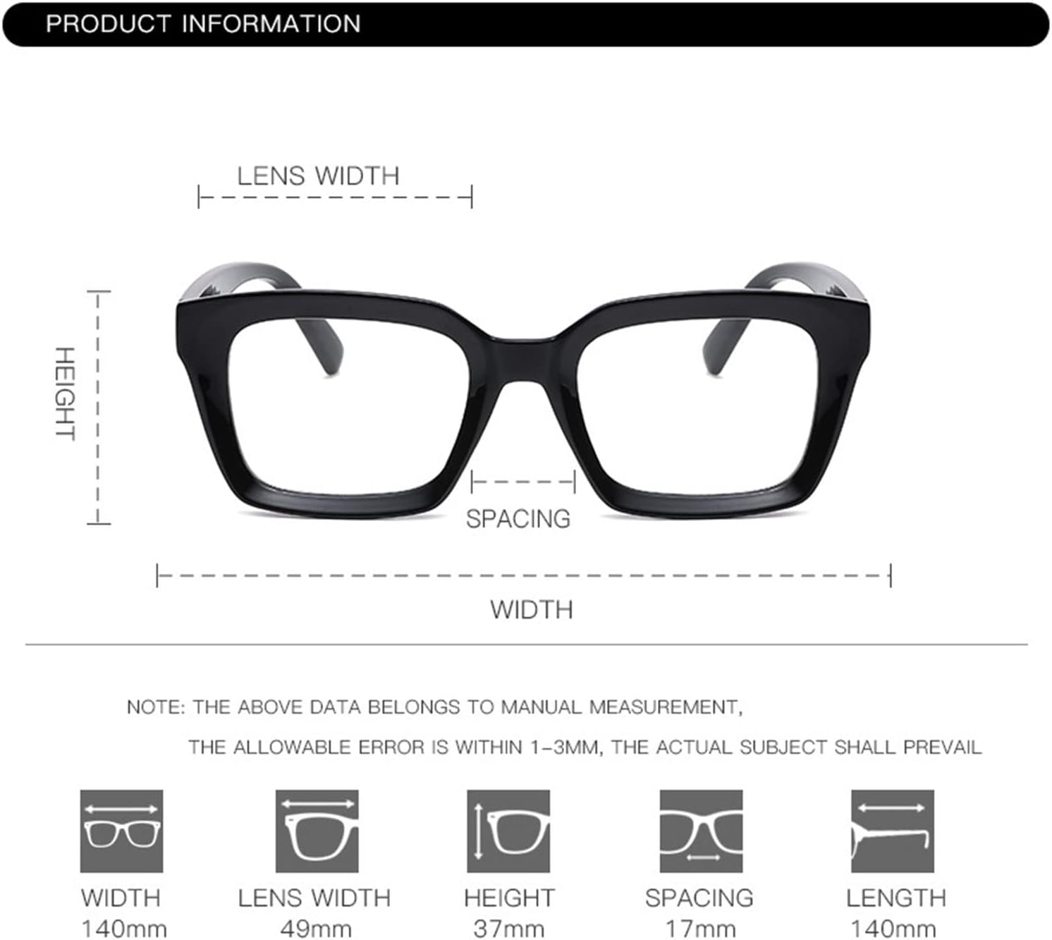 EYLRIM Classic Thick Square Frame Clear Lens Glasses for Women Men Non Prescription Eyeglasses