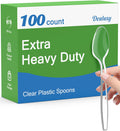 100 Count Clear Plastic Spoons Disposable  BPA-Free  Heat Resistant  Solid and Durable Disposable Spoons Heavy Duty Bulk  Premium Spoons plastic disposable for Party Supply