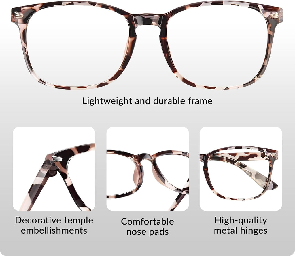 Blue Light Glasses for Woman Men | 99% Blue Light Blocking Glasses for Computer Gaming TV Phone Screen Square Frame | Anti Eyestrain & UV Glare Protection - 5 Pair