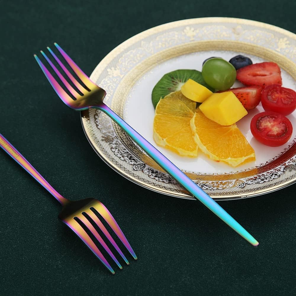 Matt Rainbow 6 Piece Stainless Steel 8.4'' Dinner Forks - Silverware Set  Dessert  Table  Salad Forks - Dishwasher Safe