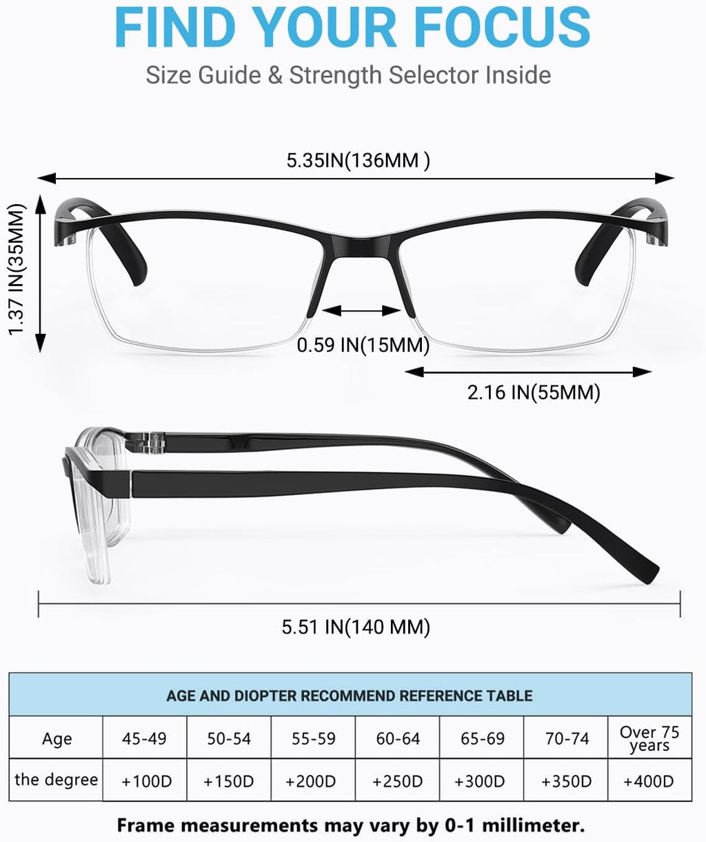 LUFF 4Pcs Anti-Blue-ray Reading Glasses Portable Ultra-Light Readers(2.0X)
