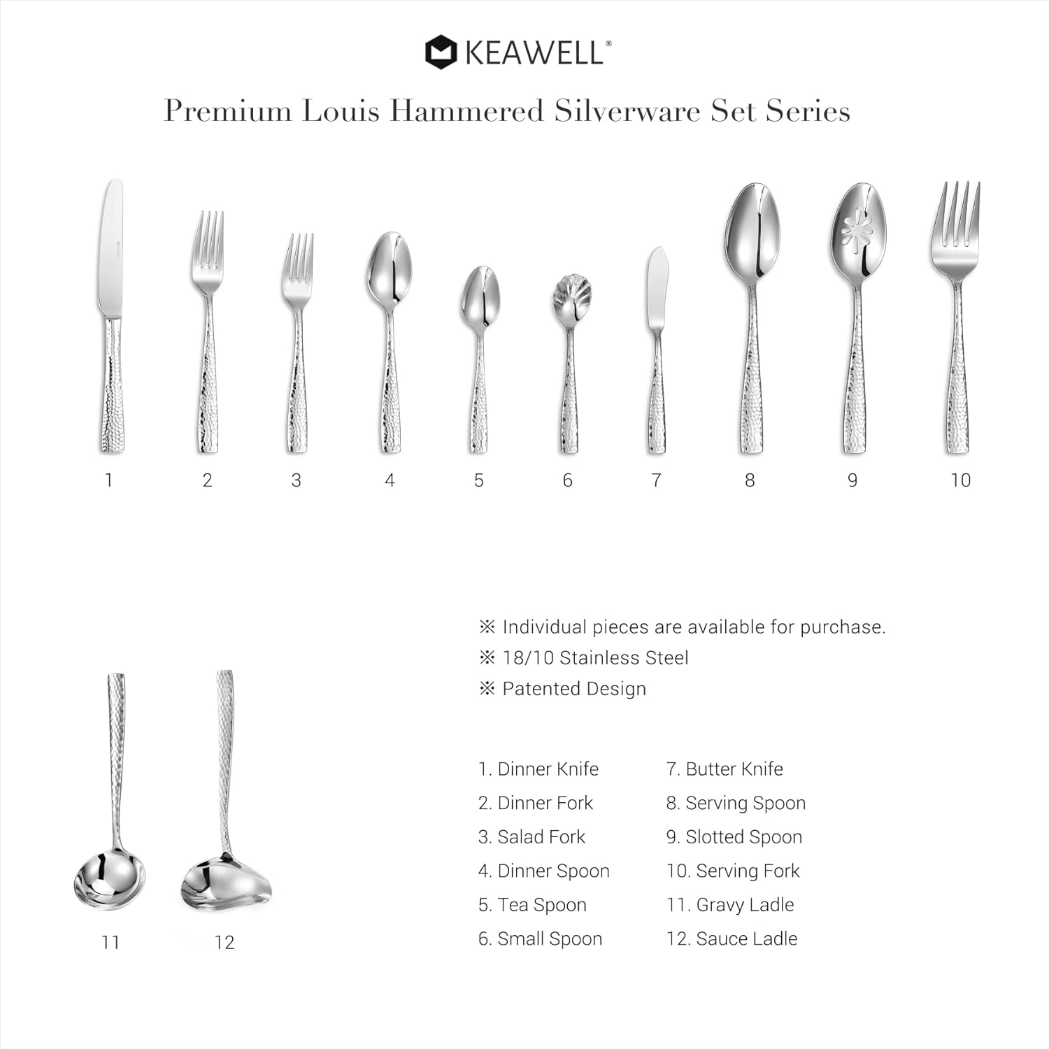KEAWELL Premium 4-Piece 7.6" Louis Hammered Salad Fork Set  18/10 Stainless Steel  Squared Edge with Smooth Rounded Edges for Comfort  Dishwasher Safe (4  7.6" Salad Fork)