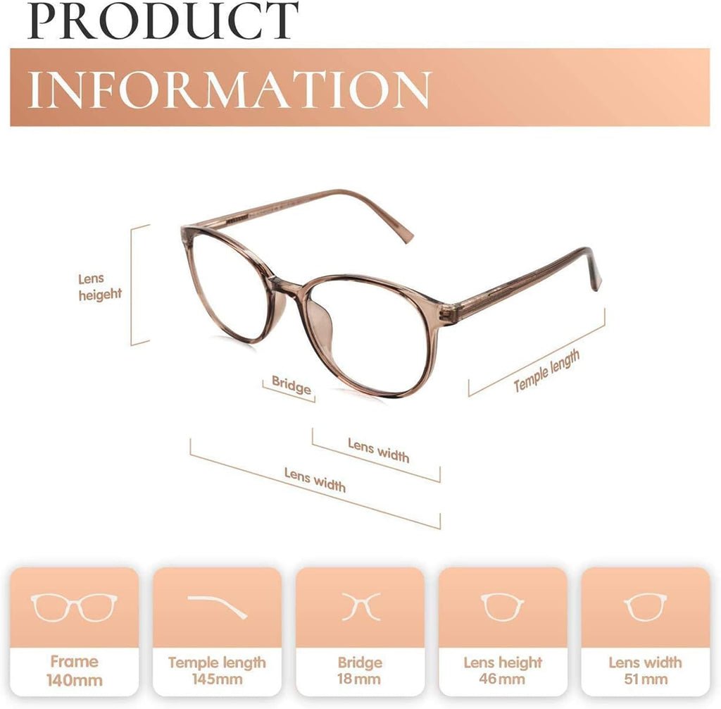 FONHCOO Blue Light Blocking Glasses Women Men TR90 Round Computer Eyeglasses (Coffee)