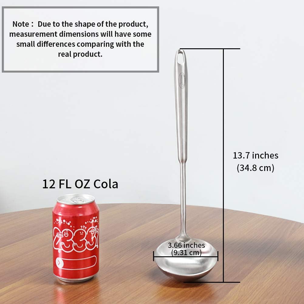 Newness Soup Ladle  [Rustproof  Heat Resistance  Integral Forming] Resilient 304 Stainless Steel Soup Spoon with Vacuum Ergonomic Round Handle  Cooking Spoon for Kitchen  13.7 Inches